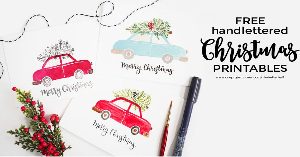 Watercolor Christmas Printable: Vintage Car + Tree